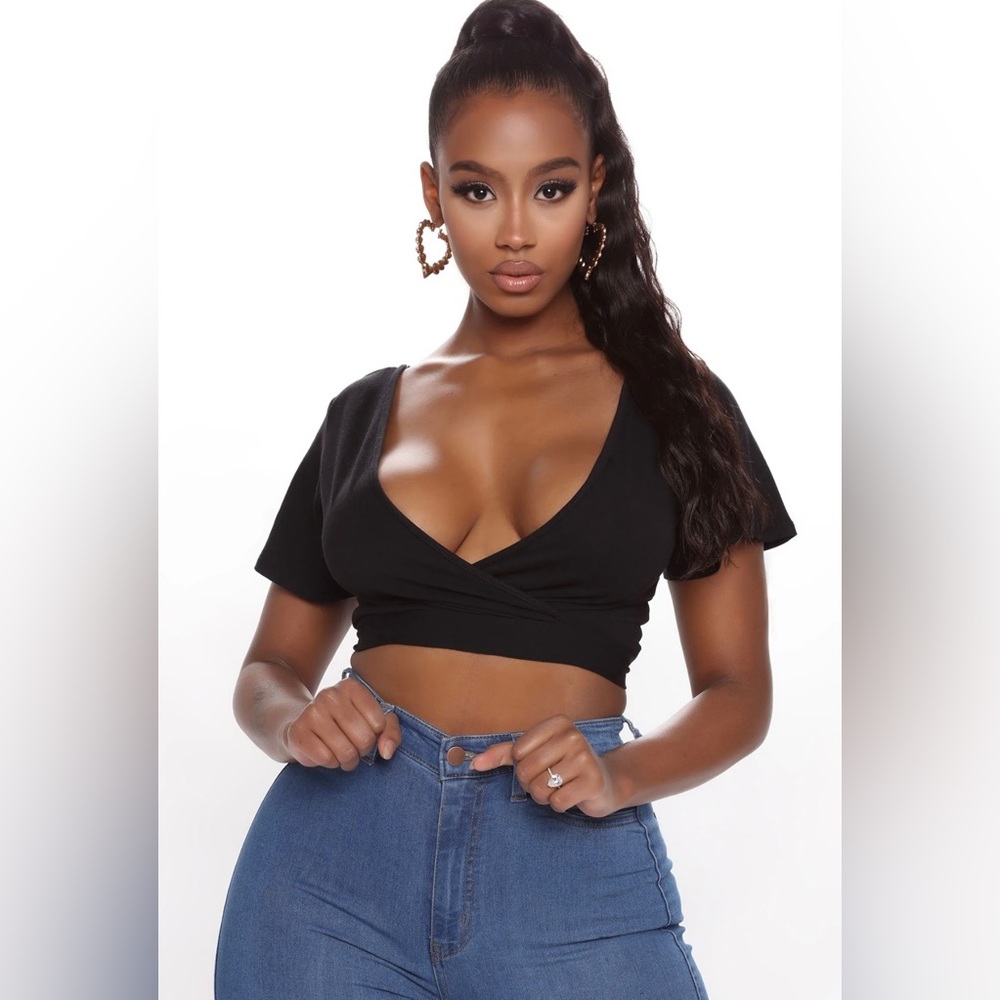 Fashion Nova: Low Ties Crop Top - Black and White Available